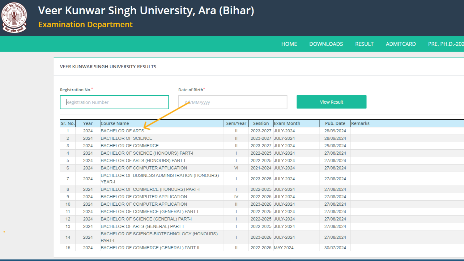 VKSU UG SEMESTER 2 ARTS RESULT 2024