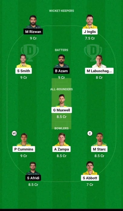 AUS VS PAK Dream11 Prediction Team